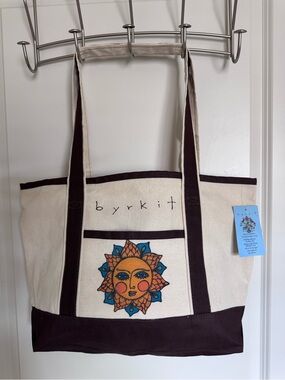 NWT Byrkit Canvas Tote with Sun Motif and Dark Brown Trim